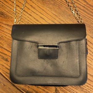 Vanessa Seward black leather shoulder bag (released 2017) gold chain strap